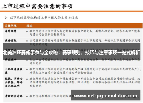 北美洲杯赛新手参与全攻略：赛事规则、技巧与注意事项一站式解析